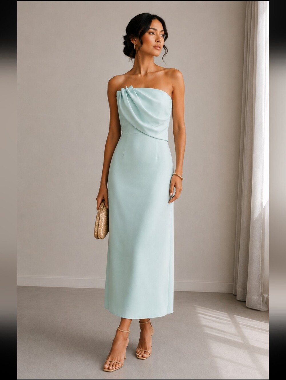 Lavish Alice Strapless Midi Dress in Light Aqua